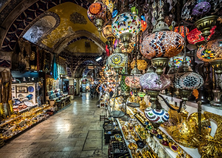 Grand Bazaar Istanbul interior with lanterns